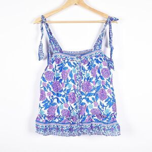 Vineyard Vines Sleeveless Top XS Floral Print‎ Tie Strap Front Button Closure